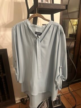 Karen Kane Pale Blue Tie-Neck Blouse